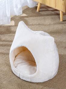 1pc Plush Cat Ear Design Shaped Pet Bed For Cat For Sleeping Puppy Keep Dog Bed Cat Bed Easy To Clean - White - View 3