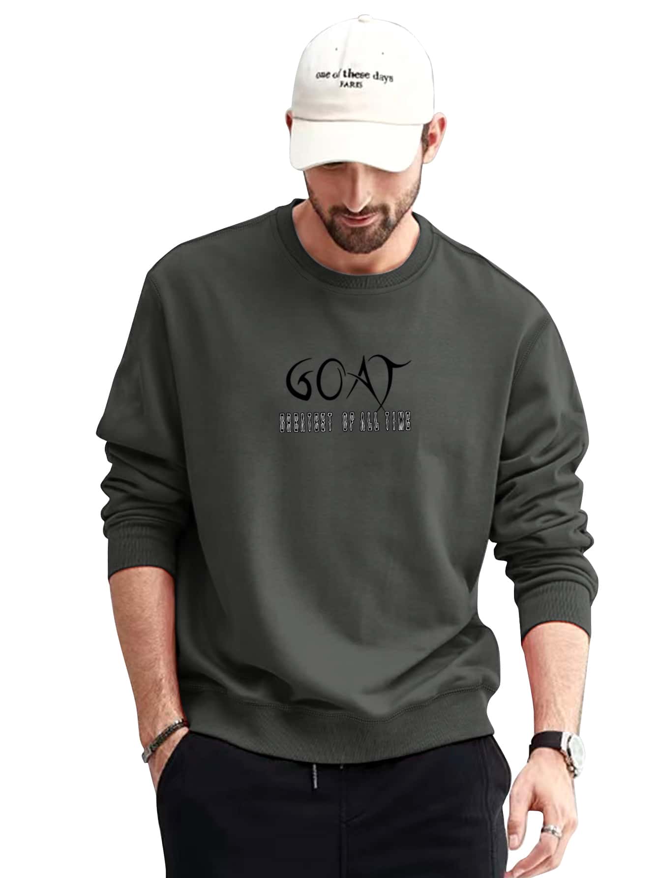 Áo nỉ Nam Slogan Giải trí - Màu xám đen - Xem 1