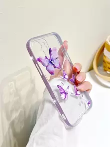 蝴蝶彩绘透明手机壳，国际版，非国内版 - 紫色 - 查看 1