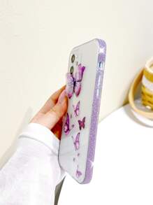 蝴蝶彩绘透明手机壳，国际版，非国内版 - 紫色 - 查看 3