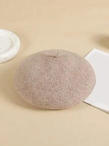 100% Wool Solid Beret - Apricot - View 2