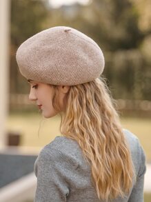 100% Wool Solid Beret - Apricot - View 4