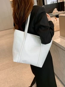 Fashionable Large Capacity Quilted Textured Plaid Solid Color Shoulder Tote Bag For Women