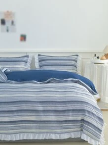 Striped Pattern Ruffle Decor Duvet Cover Set Without Filler - Multicolor - View 2