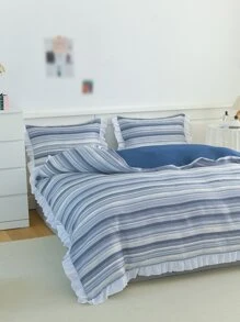 Striped Pattern Ruffle Decor Duvet Cover Set Without Filler - Multicolor - View 3