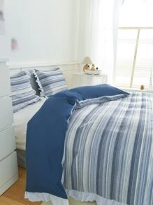 Striped Pattern Ruffle Decor Duvet Cover Set Without Filler - Multicolor - View 4