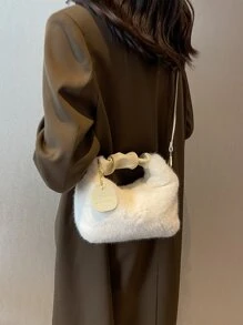可調式頂部單手帶時尚折疊純色女手提包 - 米色 - 查看 2