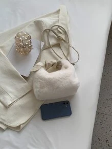 可調式頂部單手帶時尚折疊純色女手提包 - 米色 - 查看 4