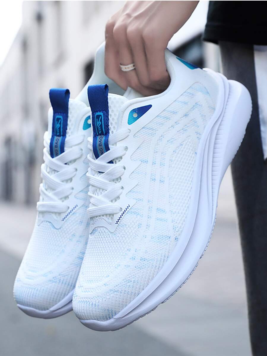 Men Letter Patch Decor Lace-up Front Running Shoes - White - View 1