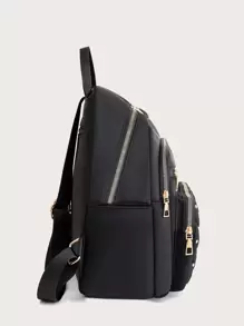 Malist 花朵刺绣女士实用背包，商务休闲通勤旅行背包，可爱多隔层多功能电脑背包，适合初中生和大学生的便携式校园书包，书包，轻便，便携，商务休闲，适合少女女大学生，非常适合返校、大学、中学、高中、工作、商务、通勤、体育场、运动、购物、度假 - 黑色 - 查看 4