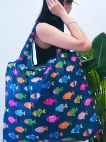 鱼形购物袋书包，容量大，便携，适合少女、女大学生，非常适合返校、开学第一天、初中、高中、购物、度假