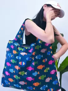 鱼形购物袋书包，容量大，便携，适合少女、女大学生，非常适合返校、开学第一天、初中、高中、购物、度假