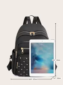 Malist 花朵刺绣女士实用背包，商务休闲通勤旅行背包，可爱多隔层多功能电脑背包，适合初中生和大学生的便携式校园书包，书包，轻便，便携，商务休闲，适合少女女大学生，非常适合返校、大学、中学、高中、工作、商务、通勤、体育场、运动、购物、度假 - 黑色 - 查看 7