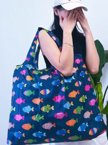 鱼形购物袋书包，容量大，便携，适合少女、女大学生，非常适合返校、开学第一天、初中、高中、购物、度假