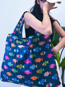 鱼形购物袋书包，容量大，便携，适合少女、女大学生，非常适合返校、开学第一天、初中、高中、购物、度假