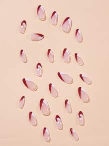 Christmas 24pcs Short Almond Hat Pattern Fake Nail & 1pc Nail File & 1pc Nail Tape - Multicolor - View 3