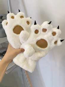 1 par de lindos guantes de felpa con forma de pata de dibujos animados, guantes cálidos de invierno con garra de oso de dibujos animados, guantes cortos suaves y gruesos con pantalla táctil, guantes peludos de diseño - Multicolor - Ver 1