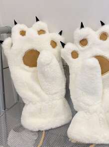 1 par de lindos guantes de felpa con forma de pata de dibujos animados, guantes cálidos de invierno con garra de oso de dibujos animados, guantes cortos suaves y gruesos con pantalla táctil, guantes peludos de diseño - Multicolor - Ver 2