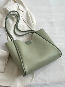 極簡單肩托特包 - 綠色 - 查看 3
