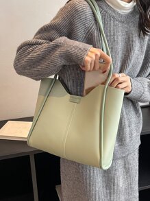 極簡單肩托特包 - 綠色 - 查看 5