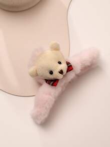 Cartoon Bear Head Decor Fuzzy Hair Claw - Pink - View 2