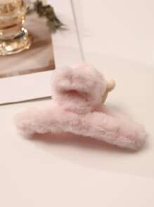 Cartoon Bear Head Decor Fuzzy Hair Claw - Pink - View 3
