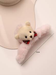 Cartoon Bear Head Decor Fuzzy Hair Claw - Pink - View 5