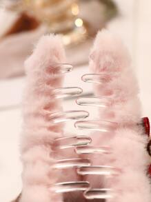 Cartoon Bear Head Decor Fuzzy Hair Claw - Pink - View 6