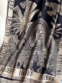 IROJEFF 1pc Women's Faux Cashmere Butterfly & Floral Print Winter Scarf & Shawl - Multicolor - View 2