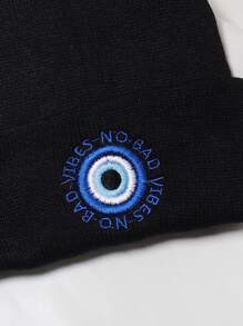 Mắt ác & khẩu hiệu thêu cuff Beanie - màu đen - Xem 4