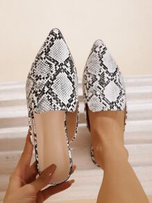 时尚蛇纹印花穆勒拖鞋，性感户外大码平底穆勒鞋，女士款 - 彩色 - 查看 1