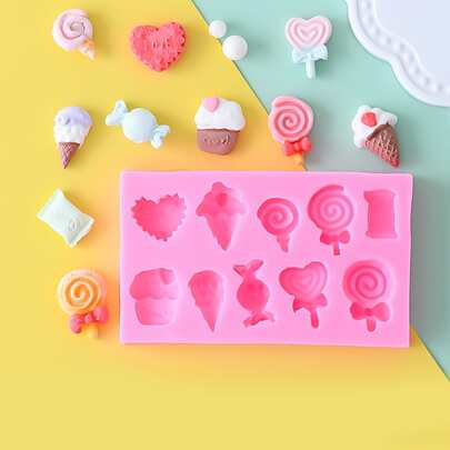 1 Khuôn silicon hình trái tim và kẹo mút tự làm, Khuôn silicon xà phòng thơm màu hồng tự làm