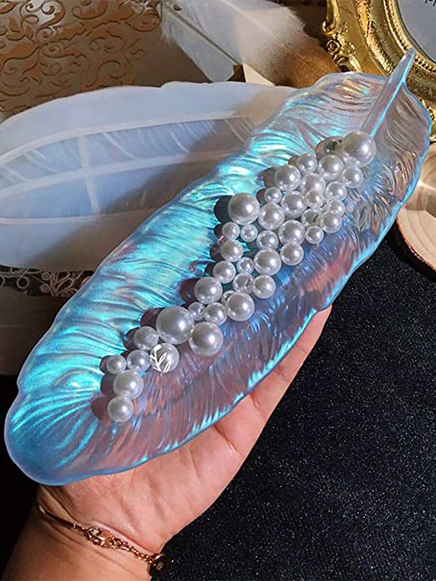 1 Khuôn nhựa hình lông vũ, Khuôn khay đựng đồ trang sức bằng nhựa dùng làm móc chìa khóa, nhẫn và đồ thủ công DIY, Món quà hoàn hảo cho phụ nữ - trắng - Xem 1