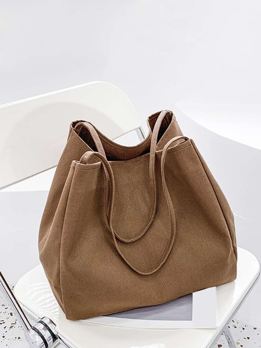 Yogodlns Ladies Corduroy Canvas Bags Retro Creative Designed Shoulder Bag Large Capacity Students Classroom Commuter Tote Bags Canvas Tote Bag Women's New High Capacity And Minimalist College Style Fashion Versatile Casual Shoulder Bag - Brown - View 1
