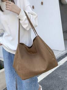 Yogodlns Ladies Corduroy Canvas Bags Retro Creative Designed Shoulder Bag Large Capacity Students Classroom Commuter Tote Bags Canvas Tote Bag Women's New High Capacity And Minimalist College Style Fashion Versatile Casual Shoulder Bag - Brown - View 2
