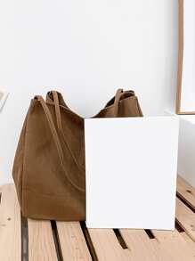 Yogodlns Ladies Corduroy Canvas Bags Retro Creative Designed Shoulder Bag Large Capacity Students Classroom Commuter Tote Bags Canvas Tote Bag Women's New High Capacity And Minimalist College Style Fashion Versatile Casual Shoulder Bag - Brown - View 5