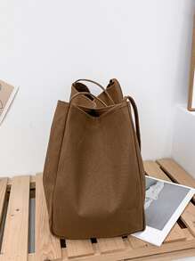 Yogodlns Ladies Corduroy Canvas Bags Retro Creative Designed Shoulder Bag Large Capacity Students Classroom Commuter Tote Bags Canvas Tote Bag Women's New High Capacity And Minimalist College Style Fashion Versatile Casual Shoulder Bag - Brown - View 6