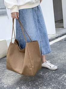 Yogodlns Ladies Corduroy Canvas Bags Retro Creative Designed Shoulder Bag Large Capacity Students Classroom Commuter Tote Bags Canvas Tote Bag Women's New High Capacity And Minimalist College Style Fashion Versatile Casual Shoulder Bag - Brown - View 7