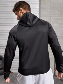 Hombres Cazadora deportiva con estampado de letra de manga raglán con capucha - Negro - Ver 2