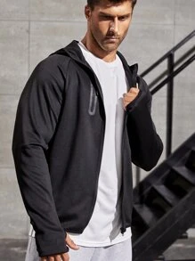 Hombres Cazadora deportiva con estampado de letra de manga raglán con capucha - Negro - Ver 5