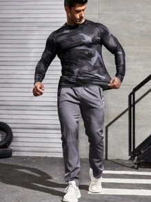 Fitness Men Slant Pocket Drawstring Waist Sports Trousers - Grey - View 3