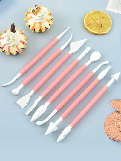 8pcs/set DIY Plastic Baking Craft Tool, Sugar Craft Fondant Cake Pastry Carving Cutter, Chocolate Decorating Flower Clay Shaping