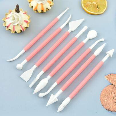 8pcs/set DIY Plastic Baking Craft Tool, Sugar Craft Fondant Cake Pastry Carving Cutter, Chocolate Decorating Flower Clay Shaping