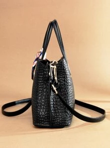 Crocodile Embossed Skinny Scarf Decor Top Handle Bag