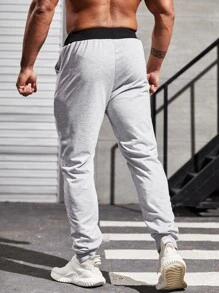 SHEIN Fitness Men Drawstring Waist Slant Pocket Sports Trousers - Light Grey - View 2