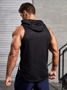 Fitness Men Letter Graphic Hooded Sports Tank Top Compression Shirt Men - Black - View 2