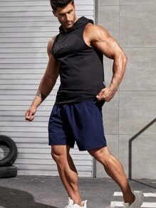 Fitness Men Letter Graphic Hooded Sports Tank Top Compression Shirt Men - Black - View 3