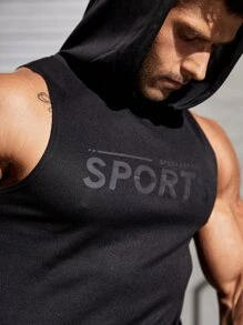 Fitness Men Letter Graphic Hooded Sports Tank Top Compression Shirt Men - Black - View 4