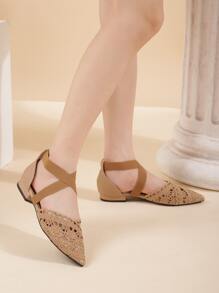 鏤空交叉尖頭芭蕾舞鞋 - 卡其色 - 查看 1