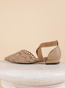 鏤空交叉尖頭芭蕾舞鞋 - 卡其色 - 查看 2